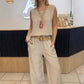 2-piece set with a sleeveless top in a solid color and wide-leg trousers