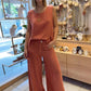 2-piece set with a sleeveless top in a solid color and wide-leg trousers