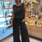 2-piece set with a sleeveless top in a solid color and wide-leg trousers