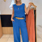2-piece set with a sleeveless top in a solid color and wide-leg trousers