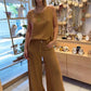 2-piece set with a sleeveless top in a solid color and wide-leg trousers