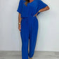 Solid color loose jumpsuit with V-neck