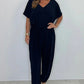 Solid color loose jumpsuit with V-neck