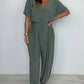 Solid color loose jumpsuit with V-neck