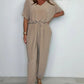 Solid color loose jumpsuit with V-neck