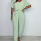 Solid color loose jumpsuit with V-neck