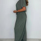 Solid color loose jumpsuit with V-neck