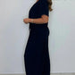 Solid color loose jumpsuit with V-neck