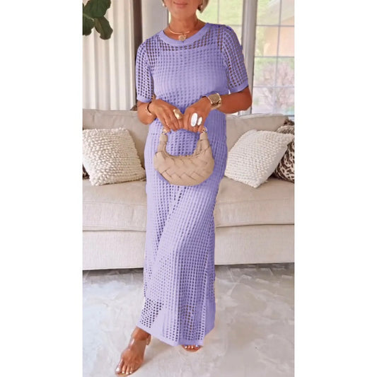Women's Casual Hollow-Out Maxi Dress Two-Piece Set