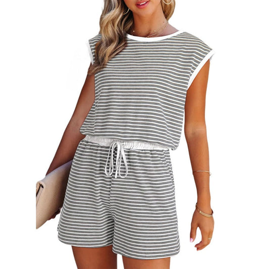 Women's striped top with long sleeves Shorts 2-piece set