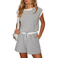 Women's striped top with long sleeves Shorts 2-piece set