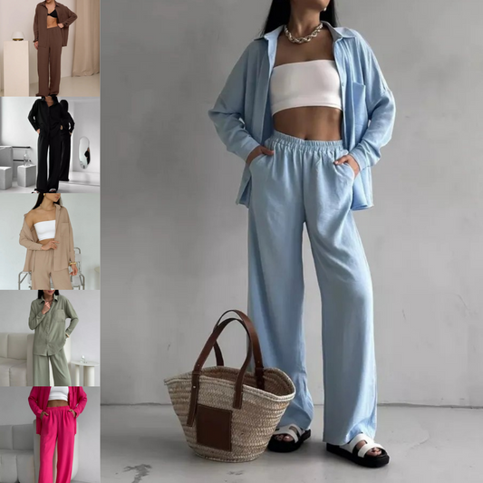 Elegant feminine set consisting of shirt and trousers
