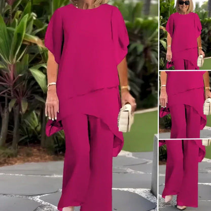 💐50% OFF ! Asymmetric Top & Wide Leg Pants Set – Trendy & Unique 💃✨【Limited Offer】