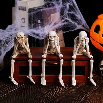 No Evil Skeleton Figurine for Gothic & Halloween Decor