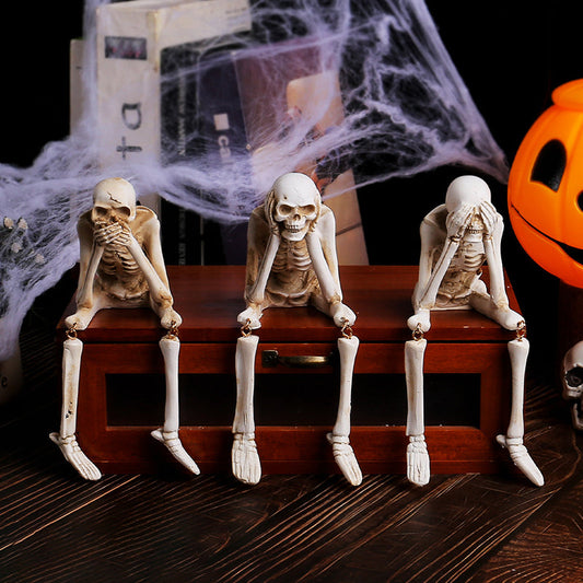 No Evil Skeleton Figurine for Gothic & Halloween Decor