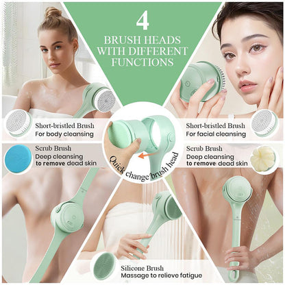 Long-handled electric exfoliating bath brush