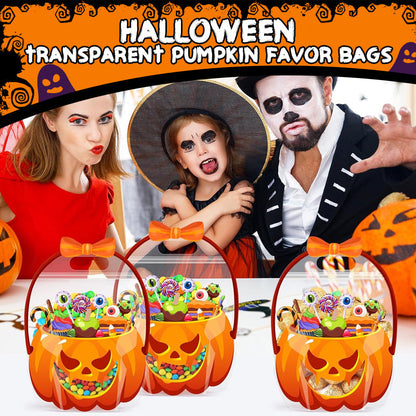 ❄️Summerfresh 50% OFF!🍬20-Pack Pumpkin Halloween Treat Bags – Resealable Clear Party Favour Bags with Handles