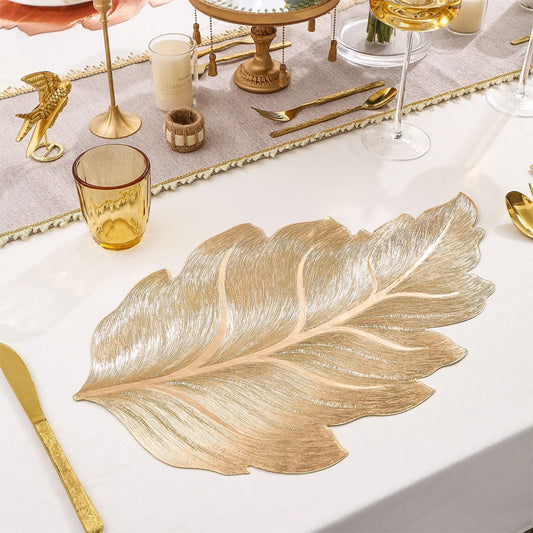 ✨ Gold 3D Leaf Placemat - Luxury Table Decoration with Heat Resistance!✨