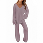 Women's V-Neck Long Sleeve Sweater & Pants Set