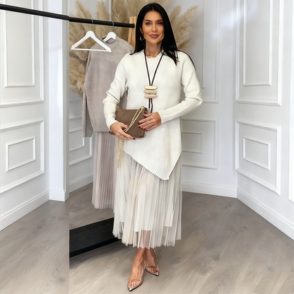 🔥Hot Sale Offers-Women’s Irregular Sweater & Pleated Tank Midi Dress 2-Piece Set