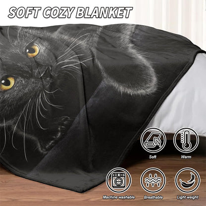 🎃Halloween Deal 50% OFF!🐱Black Cat Cosy Throw Blanket – Soft, Lightweight & Machine Washable