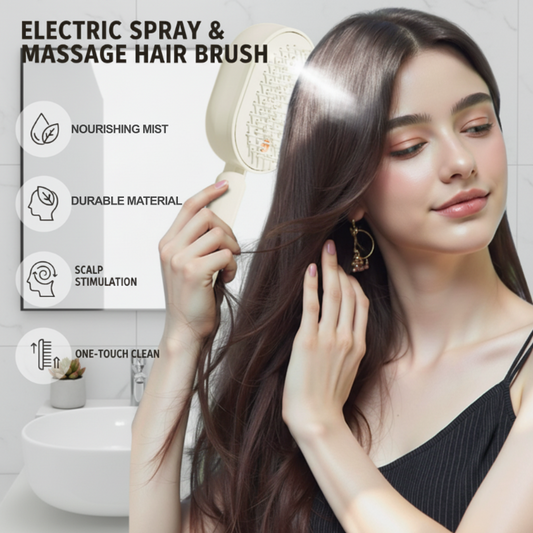 💆‍♀️ LIMITED-TIME 50% OFF! ✨ Electric Spray & Massage Hair Brush – Detangling, Scalp Care, Easy Clean 💦