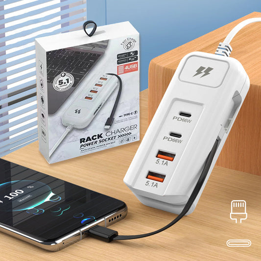 ⚡ 50% OFF – Multifunctional fast charger with 2PD + 2USB! 🔌📱 66W, built-in Type-C cable & safe charging for 4 devices simultaneously