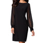 Elegant Sheer Mesh Lantern Sleeve Bodycon Dress