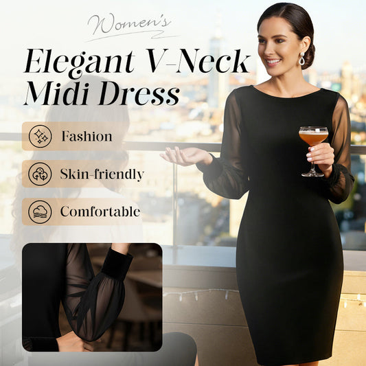 Elegant Sheer Mesh Lantern Sleeve Bodycon Dress