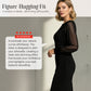 Elegant Sheer Mesh Lantern Sleeve Bodycon Dress