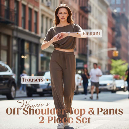 Women's Off-Shoulder Top & Pants 2-Piece Set