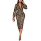 📢📢49%  OFF!! ⏰Women’s Lace Leopard V-Neck Lantern Sleeve Mid-Length Dress
