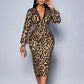 📢📢49%  OFF!! ⏰Women’s Lace Leopard V-Neck Lantern Sleeve Mid-Length Dress