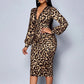 📢📢49%  OFF!! ⏰Women’s Lace Leopard V-Neck Lantern Sleeve Mid-Length Dress