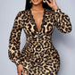📢📢49%  OFF!! ⏰Women’s Lace Leopard V-Neck Lantern Sleeve Mid-Length Dress