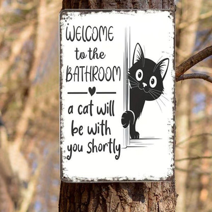 🎉 Vintage Black & White Cat & Dog Metal Sign – Humorous Bathroom Wall Decor, Tinplate Plaque, New Year 50% OFF 🛁🐾