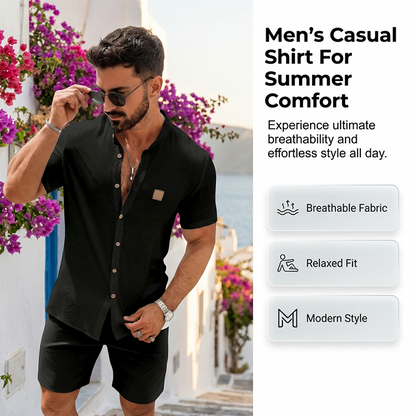👔 FLASH SALE: 49% OFF! ☀️ Men's Summer Casual Button-Up Shirt – Stand Collar, Breathable & Relaxed Fit ✨
