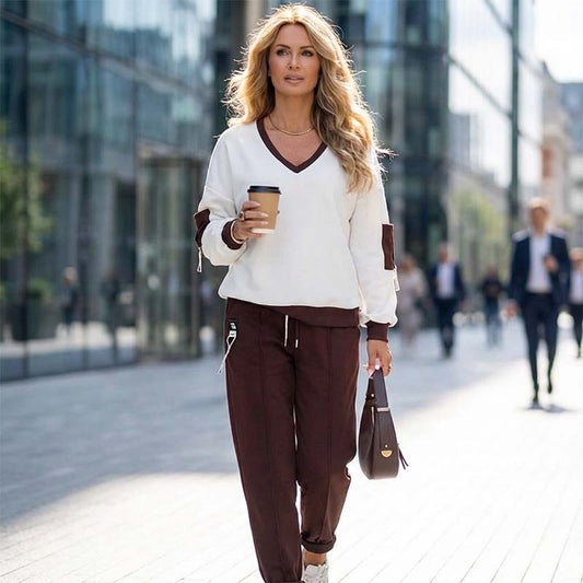 Women's V-Neck Top & Pants Two-Piece Set