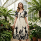 👗 50% OFF NOW! 🌿 Soft Botanical Print V-Neck Midi Dress – Elegant, Lightweight & Versatile for Any Occasion 🌸