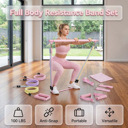 Adjustable Resistance Band & Pilates Bar Set
