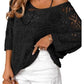Boho Summer Chic: Women's Crochet Openwork 3/4 Sleeve Knit Top - Breathable & Versatile