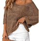 Boho Summer Chic: Women's Crochet Openwork 3/4 Sleeve Knit Top - Breathable & Versatile