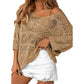 Boho Summer Chic: Women's Crochet Openwork 3/4 Sleeve Knit Top - Breathable & Versatile