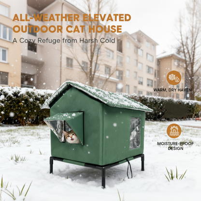🏠 LIMITED-TIME 50% OFF! 🐈Elevated Insulated Outdoor Cat House – Weather-Resistant Shelter with Thermal Lining & Raised Stand