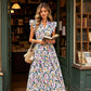 Women's Floral Print Dress with Flutter Sleeve