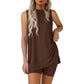 🟣Summer Hot Sale 50% OFF🧊Sleeveless Crewneck Women's 2 Piece Sets Summer Matching Lounge Shorts Set Resort Airport Travel Outfit Split Hem Casual Clothes