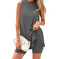 🟣Summer Hot Sale 50% OFF🧊Sleeveless Crewneck Women's 2 Piece Sets Summer Matching Lounge Shorts Set Resort Airport Travel Outfit Split Hem Casual Clothes