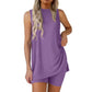 🟣Summer Hot Sale 50% OFF🧊Sleeveless Crewneck Women's 2 Piece Sets Summer Matching Lounge Shorts Set Resort Airport Travel Outfit Split Hem Casual Clothes