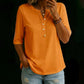 Women's Soloid Color Button Neck Casual Top