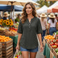 Women's Soloid Color Button Neck Casual Top